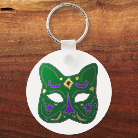 Groen Venetiaans kattenmaskerontwerp Sleutelhanger (Voorkant)