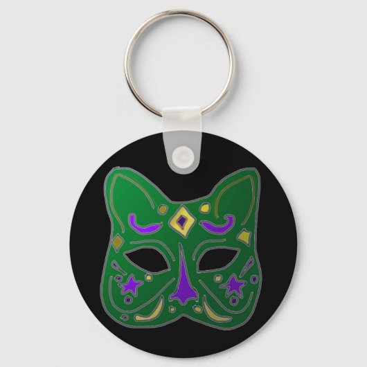 Groen Venetiaans kattenmaskerontwerp Sleutelhanger (Achterkant)