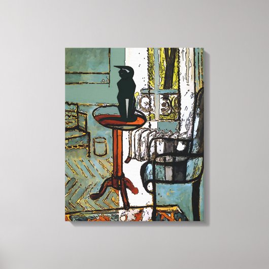 Groen Venster met Zwarte Kat Canvas Afdruk (Voorkant)