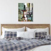 Groen Venster met Zwarte Kat Canvas Afdruk (Insitu (Slaapkamer))