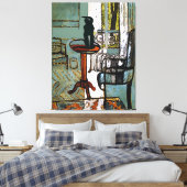 Groen Venster met Zwarte Kat Canvas Afdruk (Insitu (Slaapkamer))