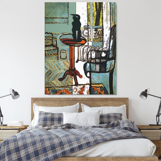 Groen Venster met Zwarte Kat Canvas Afdruk (Insitu (Slaapkamer))