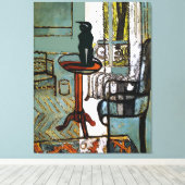 Groen Venster met Zwarte Kat Canvas Afdruk (Insitu (Houten vloer))