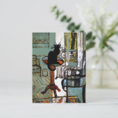 Groen venster met zwarte kat, Gracias, tekst wijzi Briefkaart (Staand voorkant)