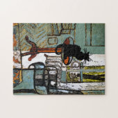 groen venster, zwart kat legpuzzel (Horizontaal)