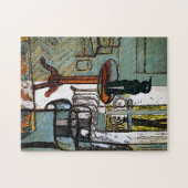Groen venster, zwart katje legpuzzel (Horizontaal)