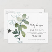 Groen Verander de datum Eucalyptus bruiloft Aankondigingskaart (Voorkant / Achterkant)