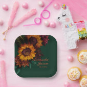 Groen verbrand Sinaasappel Bloemen Bruiloft Papieren Bordje (Feest)