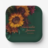 Groen verbrand Sinaasappel Bloemen Bruiloft Papieren Bordje (Voorkant)