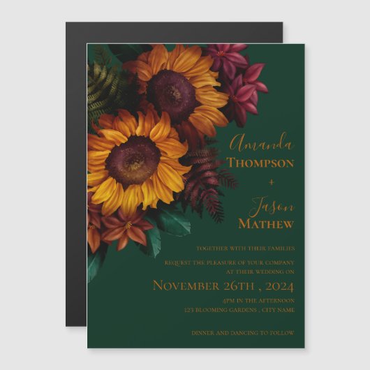 Groen verbrand Sinaasappel Bloemenbruiloft Uitnodi (Voorkant / Achterkant)