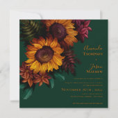 Groen verbrand Sinaasappel Bloemenbruiloft Uitnodi Kaart (Voorkant)