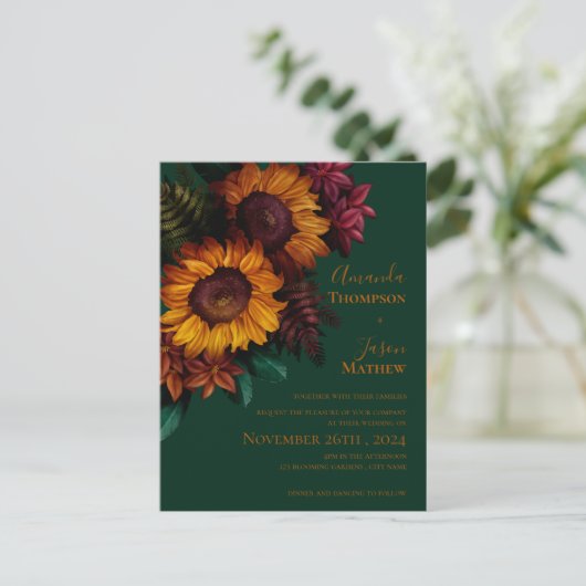 Groen verbrand Sinaasappel Bloemenbruiloft Uitnodi Uitnodiging Briefkaart (Staand voorkant)