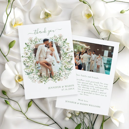 Groen verlaat bloemenkrans boho Wedding Foto Bedankkaart
