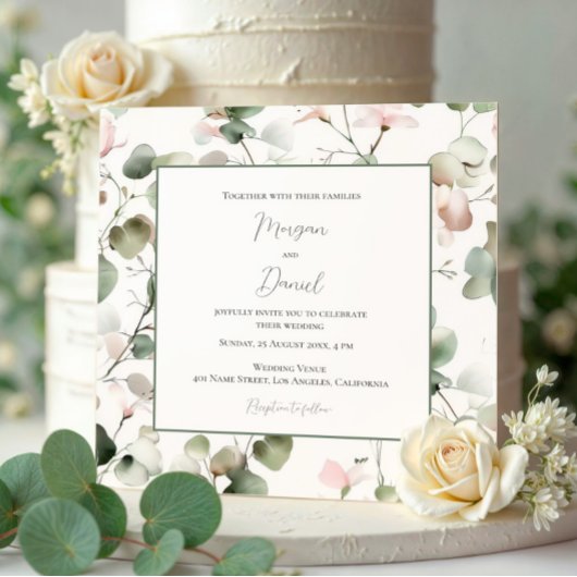 Groen verlaat eucalyptus huwelijksuitnodiging