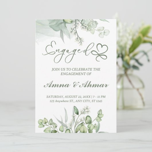 Groen verlaat minimilist Verloving invitatie Kaart (Staand voorkant)