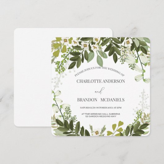 Groen verlaat tijdloze botanische bruiloft kaart (Voorkant / Achterkant)