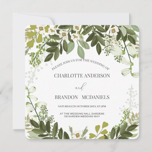 Groen verlaat tijdloze botanische bruiloft kaart (Voorkant)