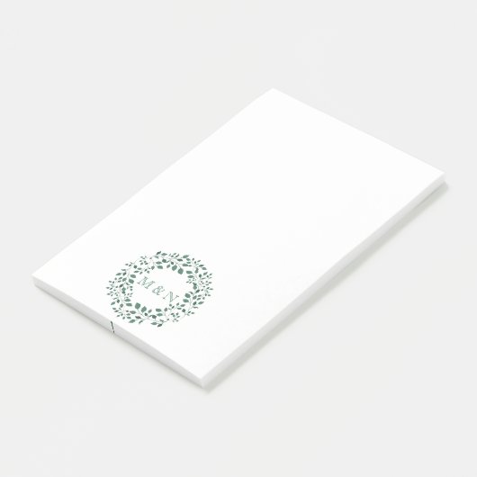 Groen verlaat waterverf | Monogram bruiloft Post-it® Notes (Schuin)