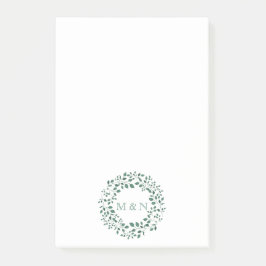 Groen verlaat waterverf | Monogram bruiloft Post-it® Notes