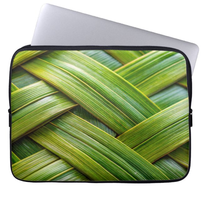 Groen vers bamboeweefsel laptop sleeve (Voorkant)