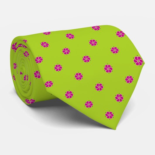 Groen, vers, met roze bloempatroon stropdas (Opgerold)