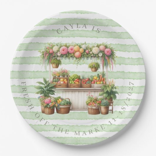 Groen Vers van de Markt Bruiloft Feest Papieren Bordje (Voorkant)