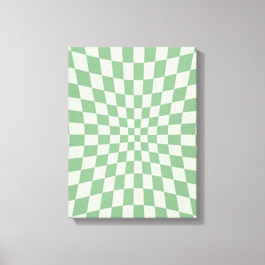 groen vervormd dambordpatroon canvas afdruk (Voorkant)