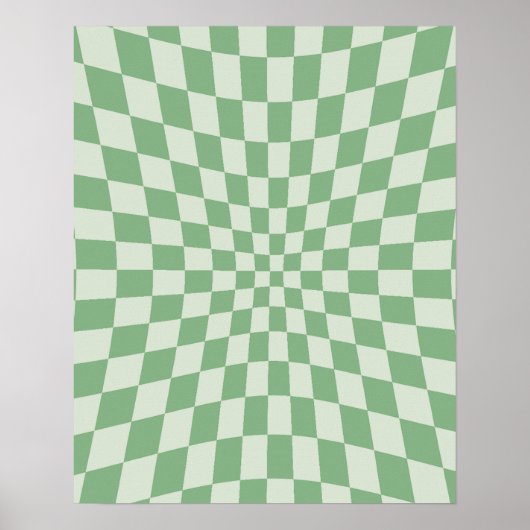 groen vervormd dambordpatroon poster (Voorkant)