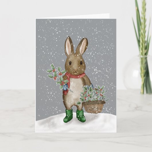 Groen verzamelen in de sneeuw feestdagen kaart (Voorkant)