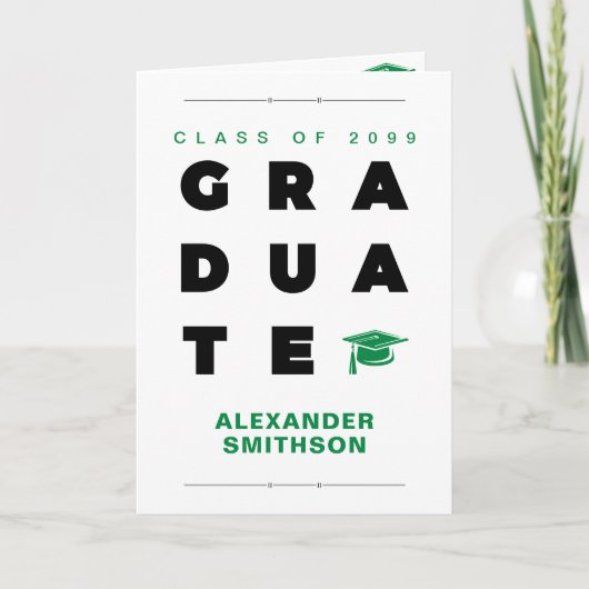 Groen vet AFSTUDEREN brieven en Pet Afstuderen (Voorkant)