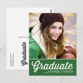 Groen Vet Retro Script Foto Afstuderen Briefkaart (Voorkant / Achterkant)