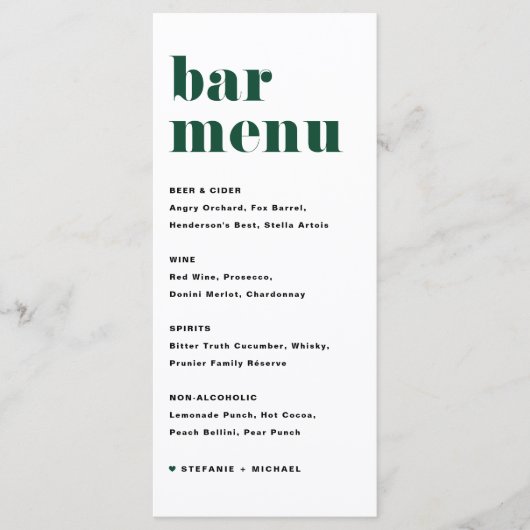 Groen Vet Retro Typografie Bruiloft Bar Menu (Voorkant)