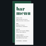 Groen Vet Retro Typografie Bruiloft Bar Menu<br><div class="desc">Voeg deze aanpasbare bar menukaart briefpapier toe aan uw evenement tabeldecor. Ze hebben een gedurfde retro typografie en eenvoudige groene en zwarte typografie. Deze groene bar menukaart is perfect voor bruiloften,  vrijgezellenfeesten,  baby showers en nog veel meer.</div>