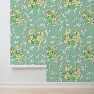 Groen Victoriaans bloempatroon Behang