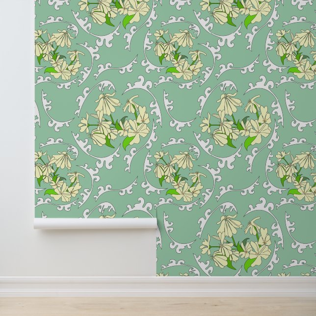 Groen Victoriaans bloempatroon Behang (Applicatie)