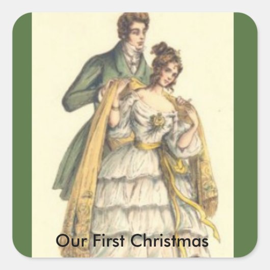  Groen Victoriaans Onze eerste Kerstmis Vierkante Sticker (Voorkant)