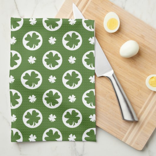 Groen Vierbladige Klaverpatroon Theedoek (Quarter Fold)