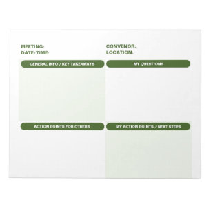 Groen Vierdelige VERGADERING NOTITIES Notitieblok