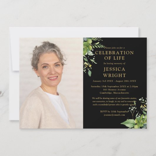 groen viering van het leven begrafenis foto kaart (Voorkant)