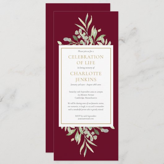 Groen Viering van het Leven Begrafenisdienst Kaart (Voorkant / Achterkant)