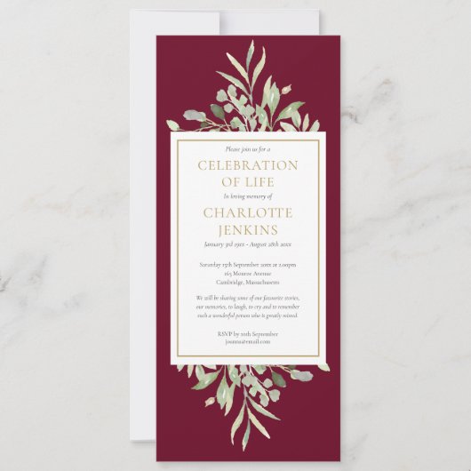 Groen Viering van het Leven Begrafenisdienst Kaart (Voorkant)