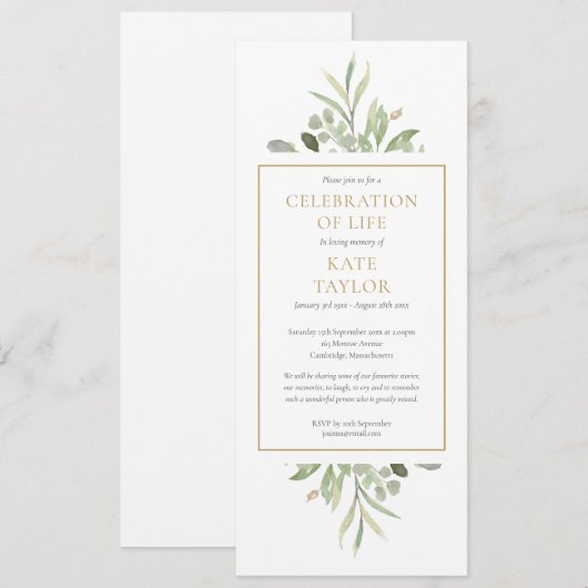 Groen Viering van het Leven Begrafenisdienst Kaart (Voorkant / Achterkant)