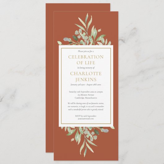 Groen Viering van het Leven Uitvaartdienst Invi Kaart (Voorkant / Achterkant)