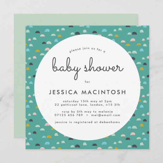 Groen vierkant geometrisch Baby shower uitnodigen Kaart (Voorkant / Achterkant)