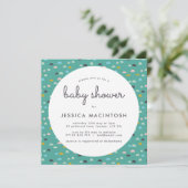 Groen vierkant geometrisch Baby shower uitnodigen Kaart (Staand voorkant)