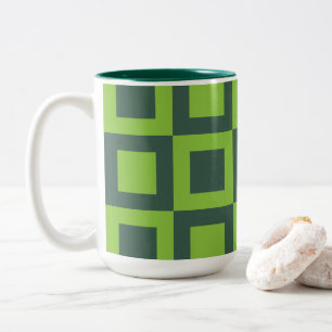 Groen vierkantjes geometrisch tweekleurige koffiemok