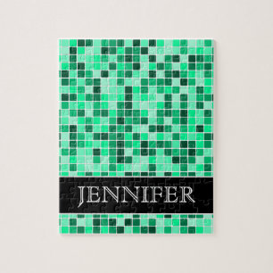 Groen vierkantspatroon + aangepaste naam puzzel