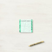 Groen vierkantspatroon + Aangepaste naamnotitie Post-it® Notes (Op bureau)