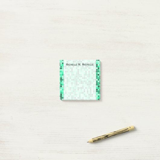 Groen vierkantspatroon + Aangepaste naamnotitie Post-it® Notes (Op bureau)
