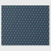 groen viffly patroon op donkerblauw cadeaupapier (Vlak)